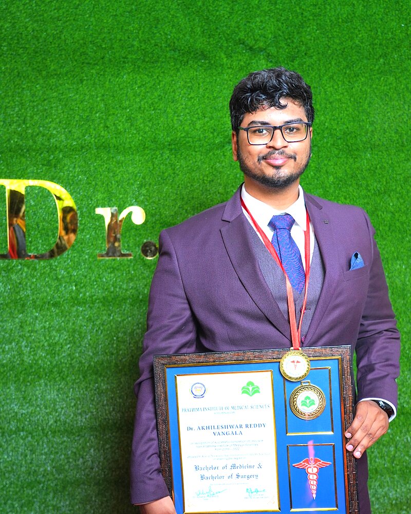 Dr. Akhileshwar Reddy Vangala receiving Bachelor of Medicine and Bachelor of Surgery degree from Prathima Institute of Medical Sciences
